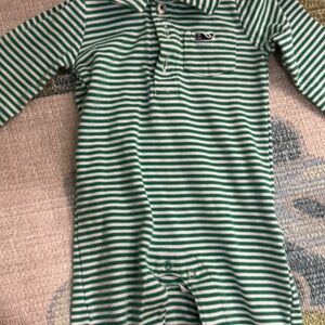 Vineyard Vines Green Striped Baby Onesie